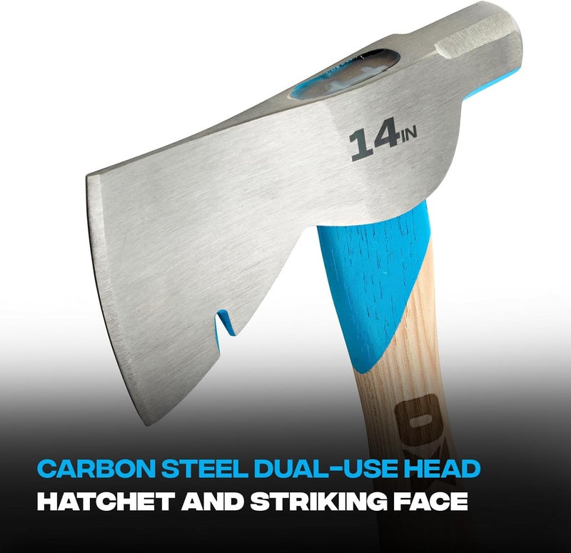 Ox Tools Pro 14 Inch Carbon Steel Hatchet, Straight Hickory Handle & Smooth Face Hammer Head -P094814 - Image 3